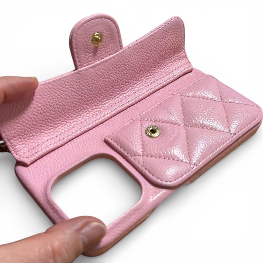 【CHANEL】シャネルiPhone14proケース☆マトラッセ キャビアスキン