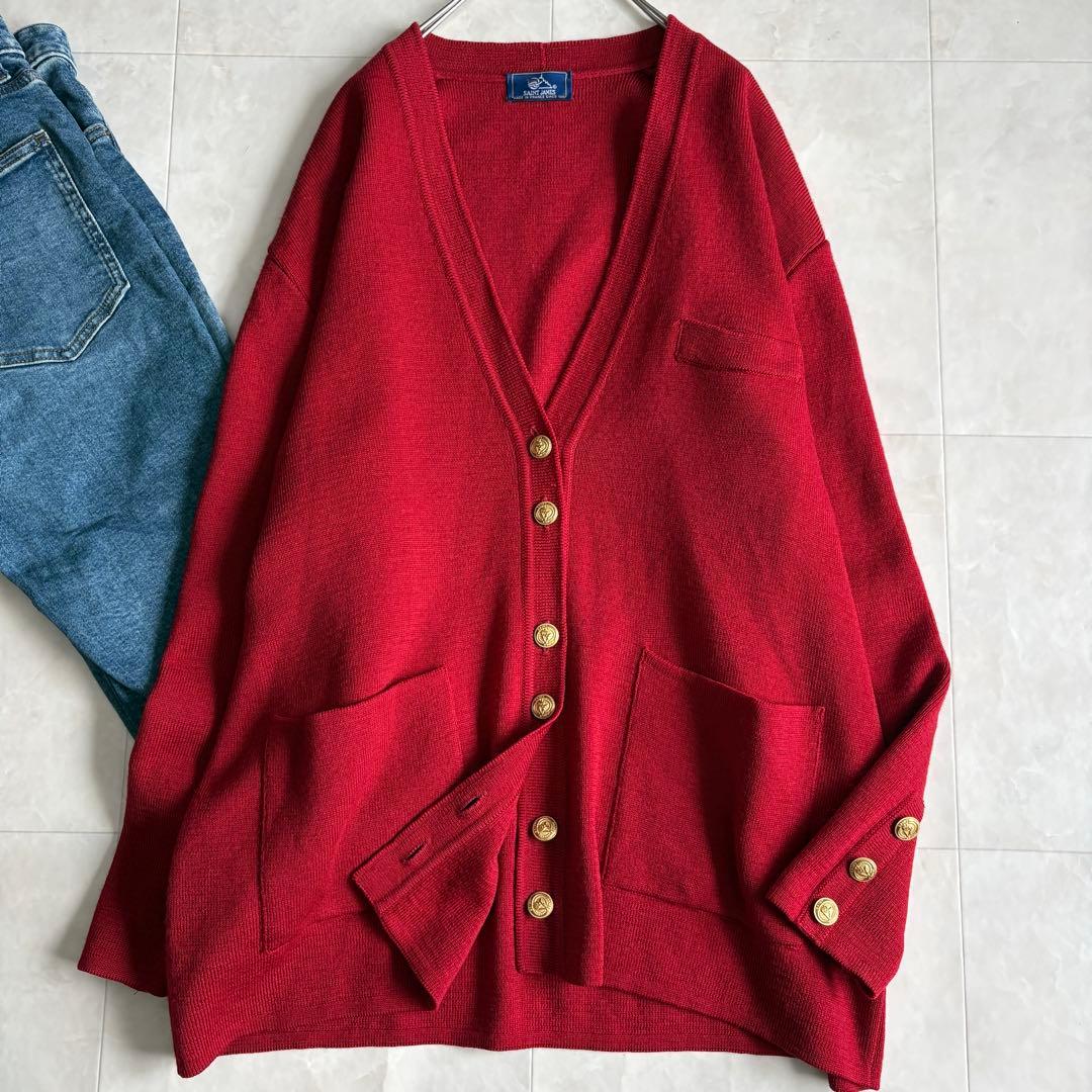 美品✨ SAINTJAMES フランス製 金ボタンウールカーディガン 赤 L