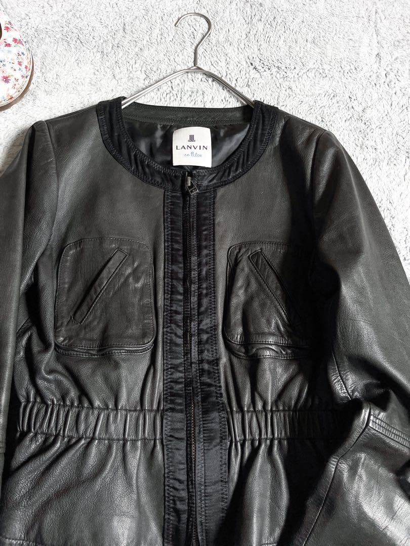 【LANVIN en bleu】ランバンオンブルー ノーカラーレザージャケット