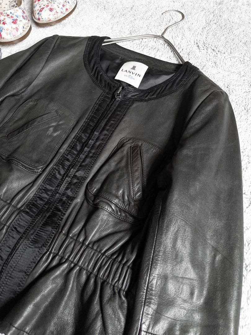 【LANVIN en bleu】ランバンオンブルー ノーカラーレザージャケット