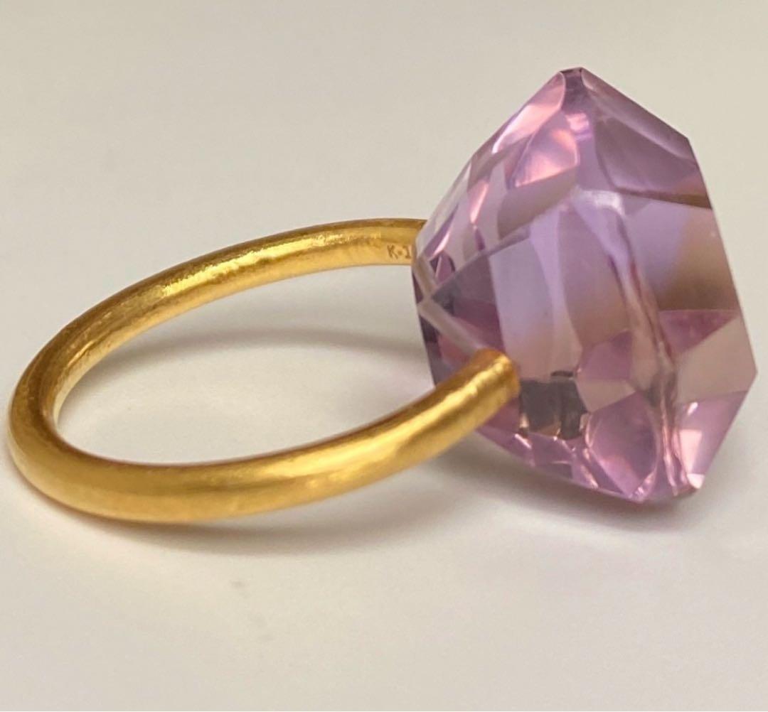 大粒❣️ピンクアメシストリングk10YG15号