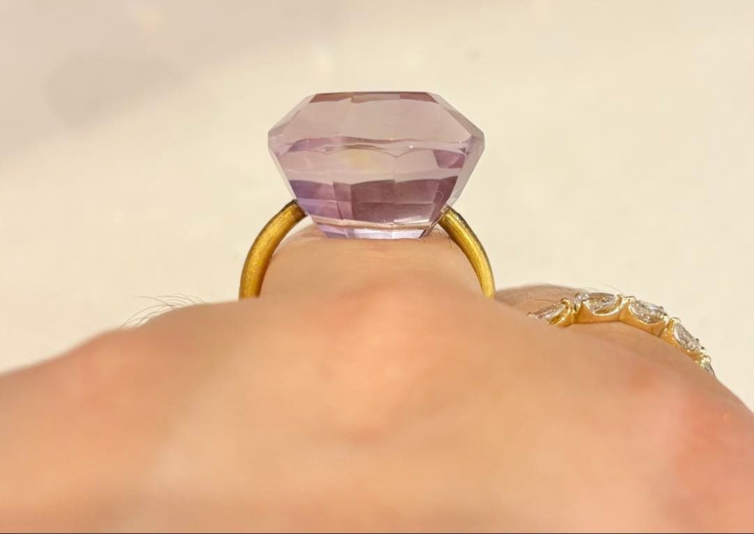 大粒❣️ピンクアメシストリングk10YG15号