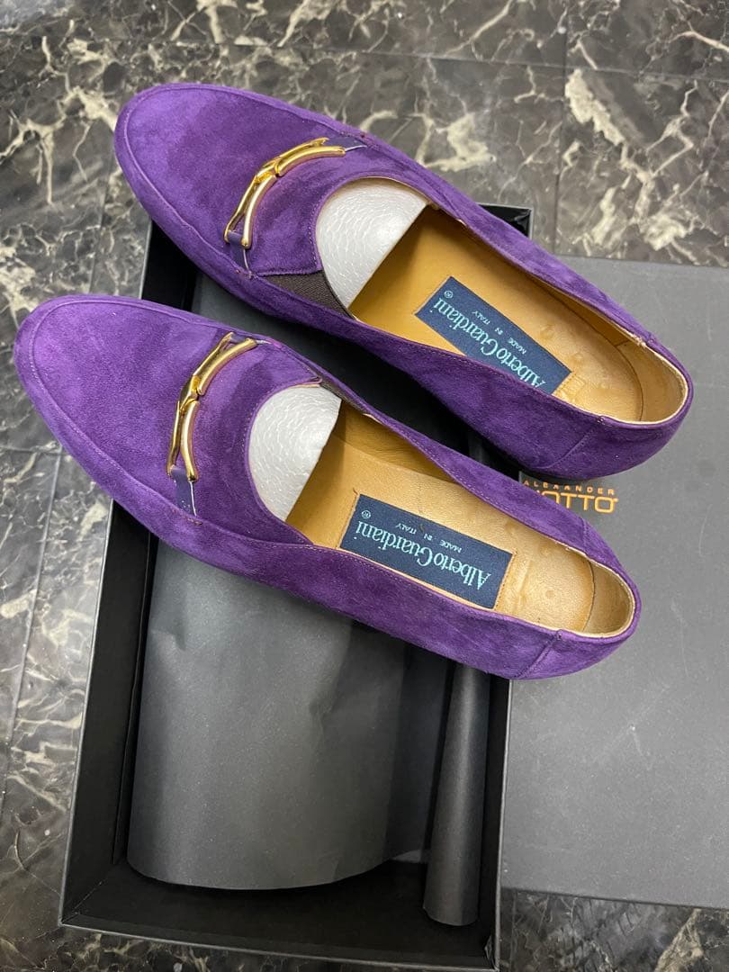 未使用　アルベルト・ガルディアーニ」スエード　ビットローファー　パープル