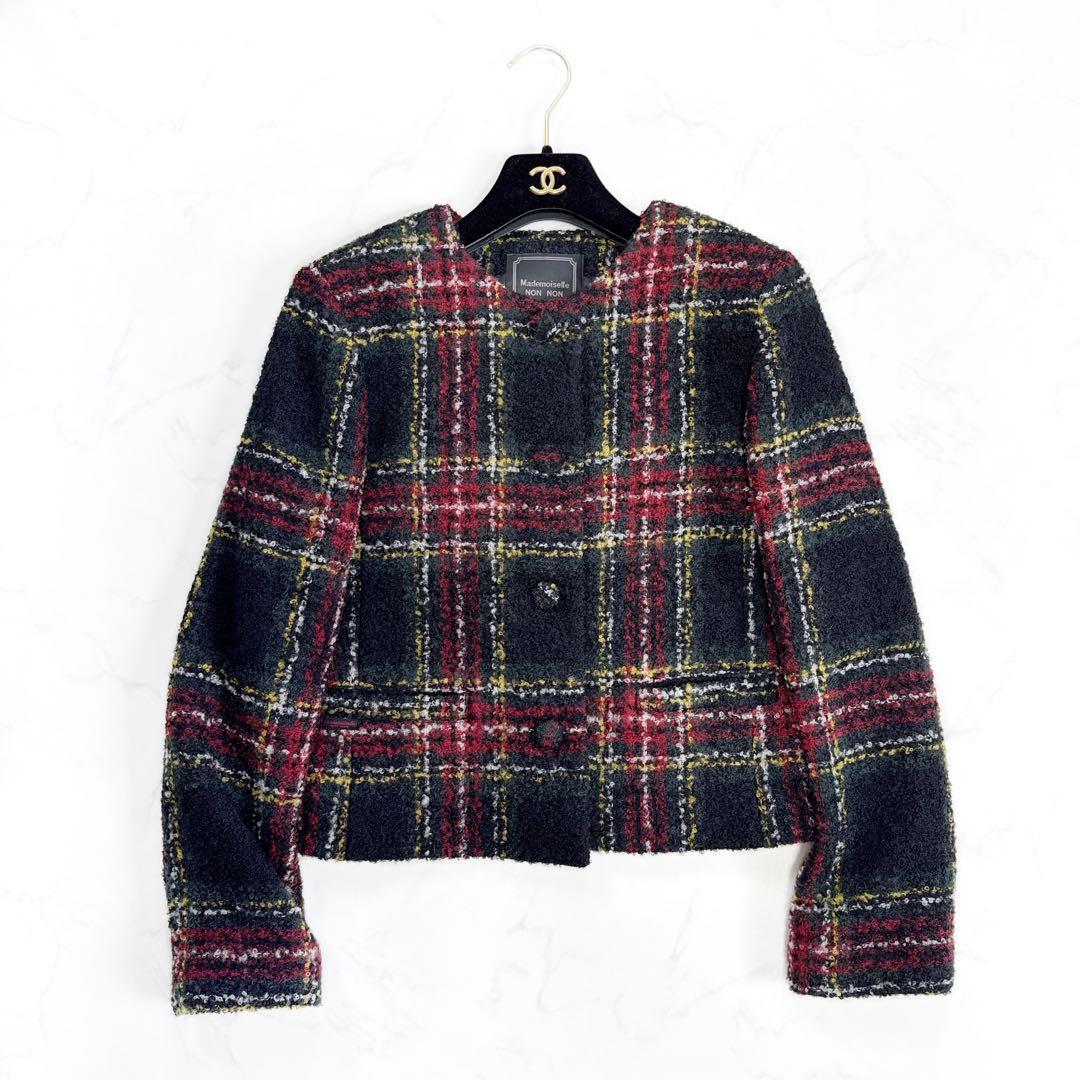 24AW マドモアゼルノンノン チェックツイード ノーカラージャケット