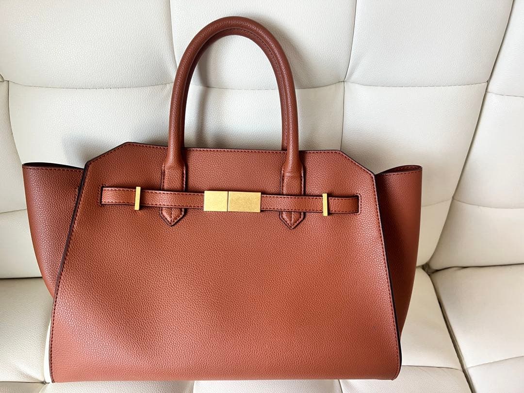 [Mila Owen]ベルト付 ブラウンレザー ハンドバッグ A4サイズ