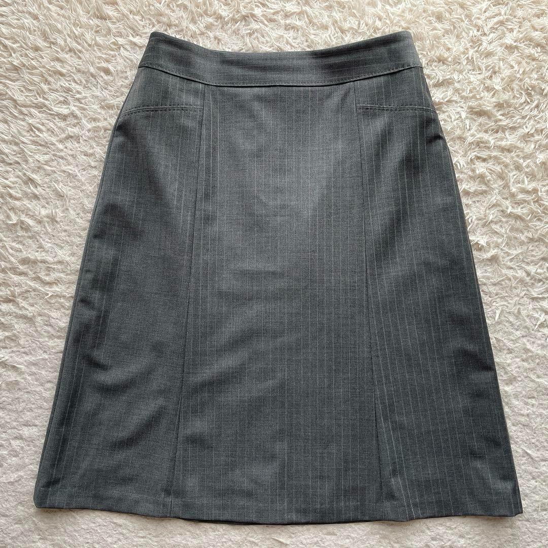 【大きいサイズ XL相当】23区 スカートスーツ ストライプ グレー ビジネス