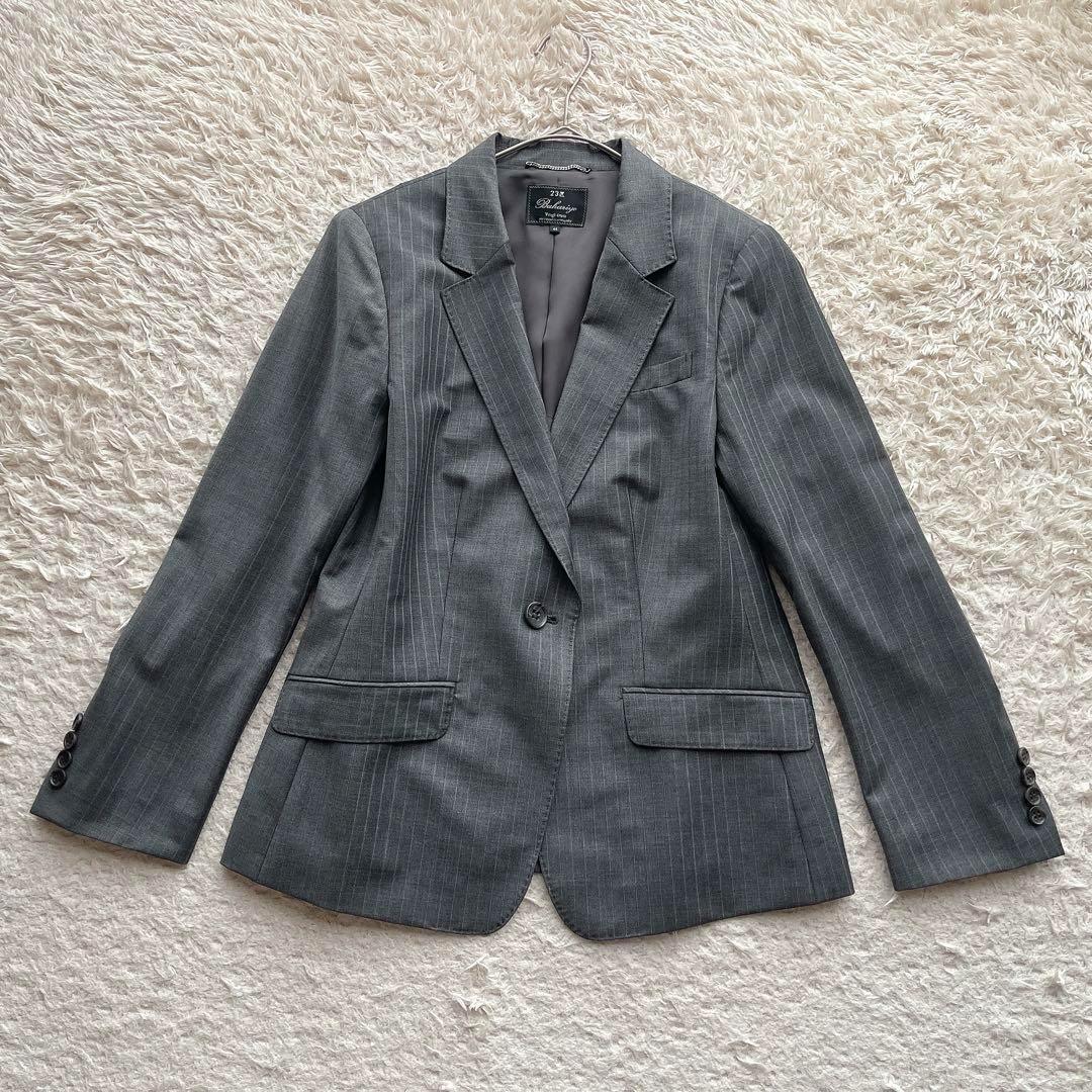 【大きいサイズ XL相当】23区 スカートスーツ ストライプ グレー ビジネス