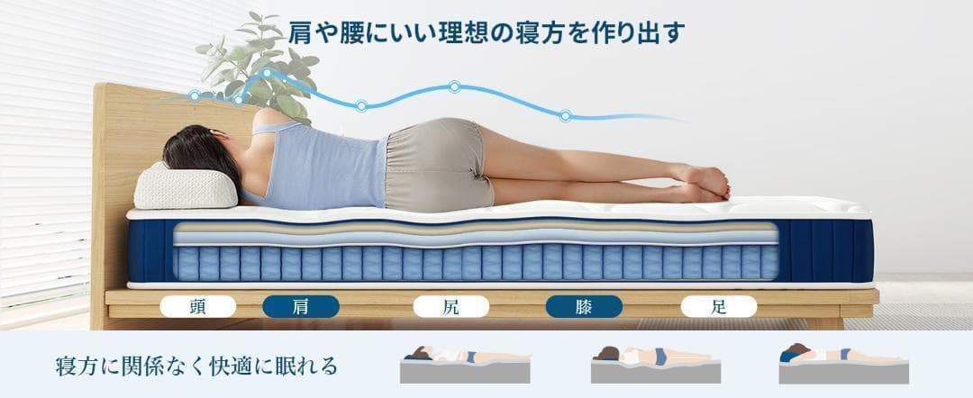 マットレス セミダブル ベット　高反発 極厚20cm ポケットコイル 体圧分散