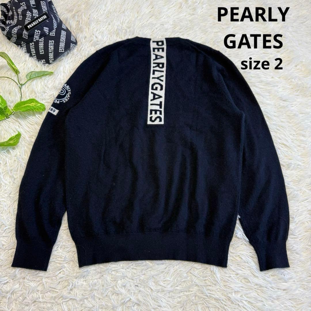 【パーリーゲイツ】美品 カシミヤセーター ネイビー 2サイズ レディース