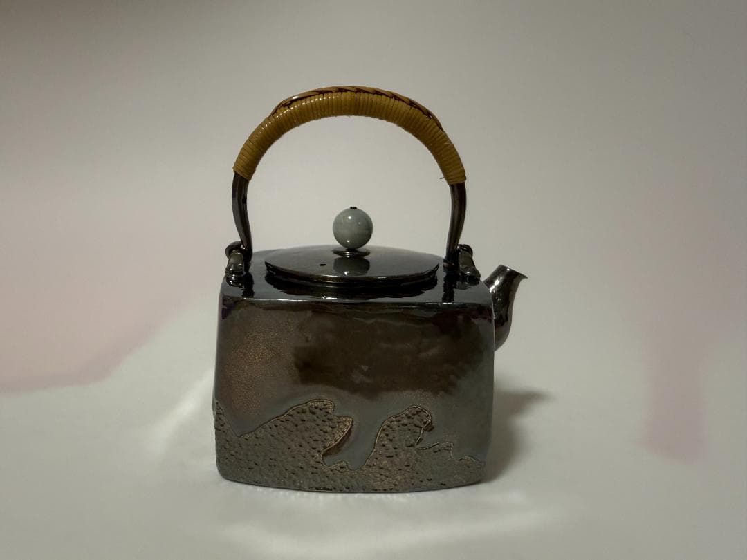 純銀製 四方湯沸 玉摘 銀瓶 煎茶道具
