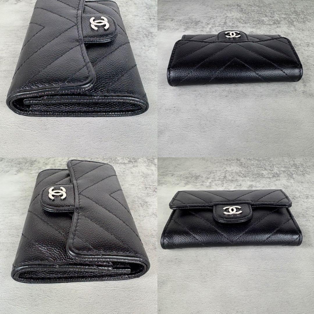CHANEL Vステッチ　キャビアスキン　ケース　カードケース　財布