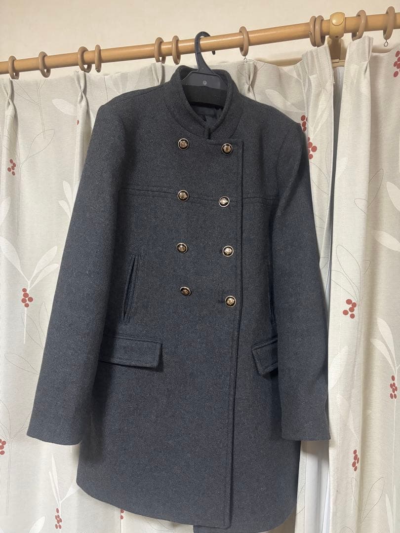 ZARA ザラウールダブルブレストコート Lチャコールグレー