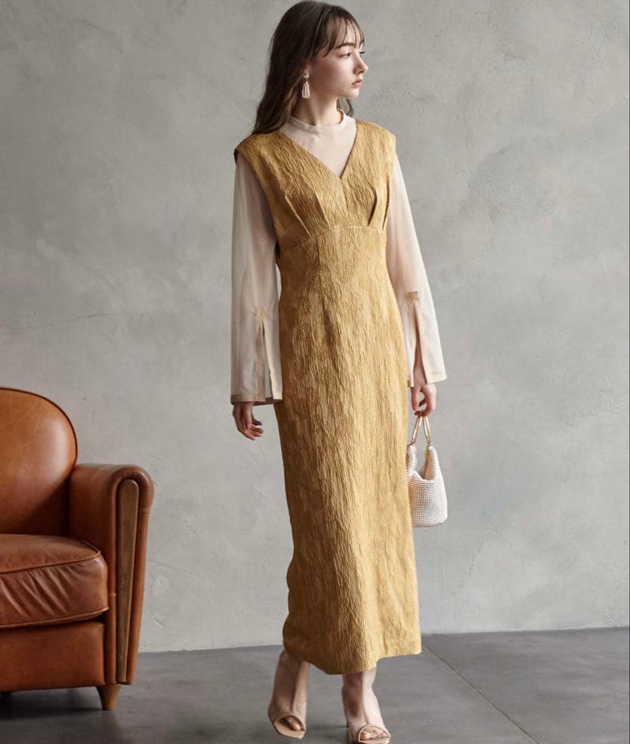 AIMER ジャカードIラインパーティードレス イエロー