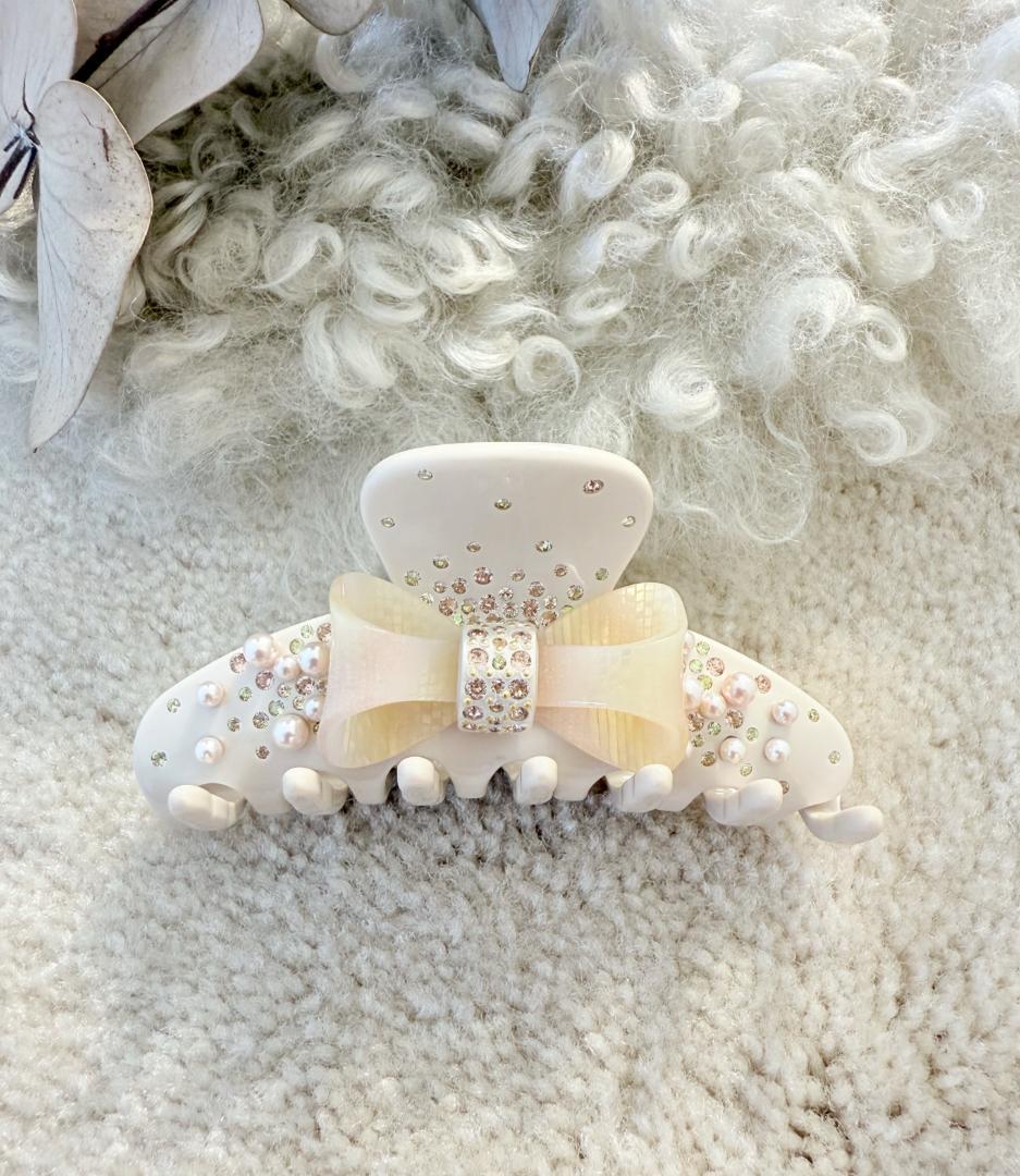 アレクサンドル ドゥ パリ リボンモチーフ ヘアクリップ　パール　スワロフスキー