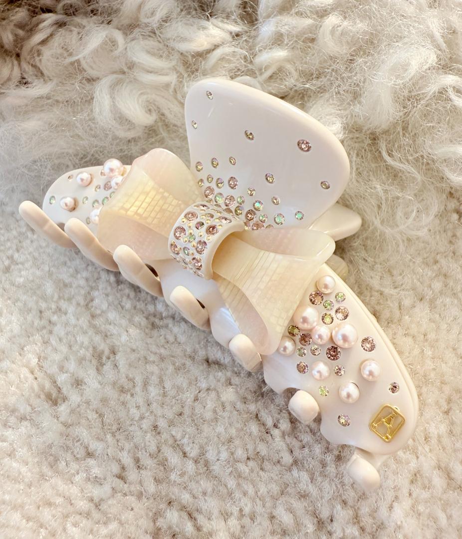 アレクサンドル ドゥ パリ リボンモチーフ ヘアクリップ　パール　スワロフスキー