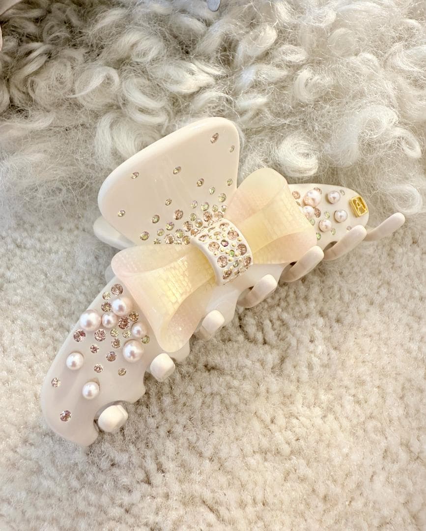 アレクサンドル ドゥ パリ リボンモチーフ ヘアクリップ　パール　スワロフスキー