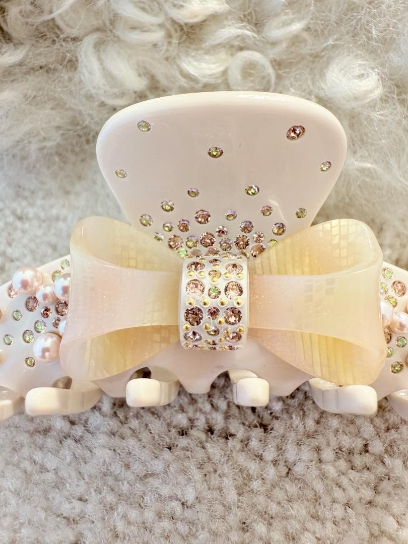 アレクサンドル ドゥ パリ リボンモチーフ ヘアクリップ　パール　スワロフスキー