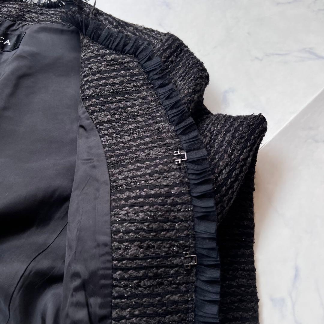 【良品】エポカ　ツィード　ノーカラースーツスカートセットアップ　黒　40