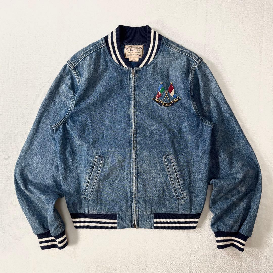 美品 ポロラルフローレン デニム ボンバージャケット POLOロゴ M