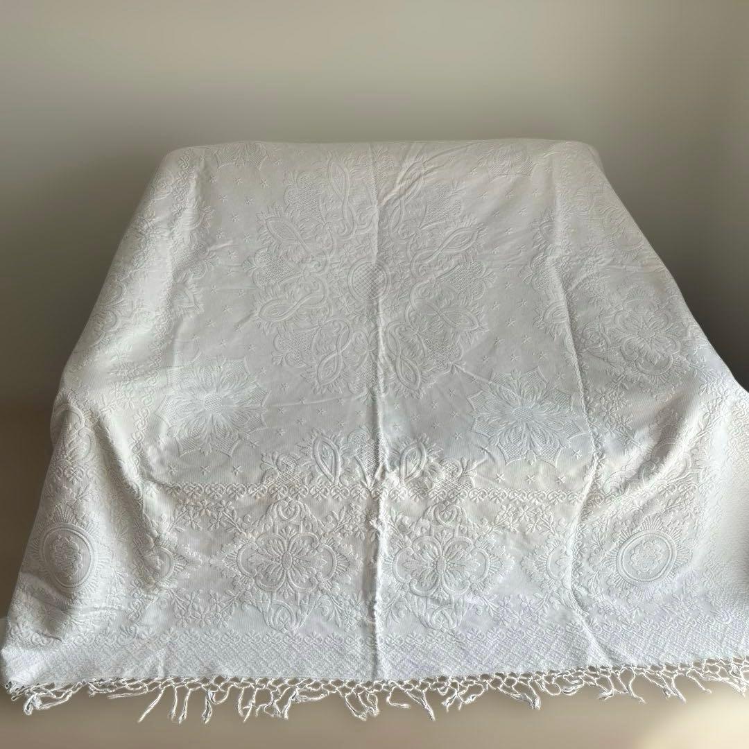 ピケ　ド　マルセイユ　ベッドスプレッド　カバー　フランスアンティーク