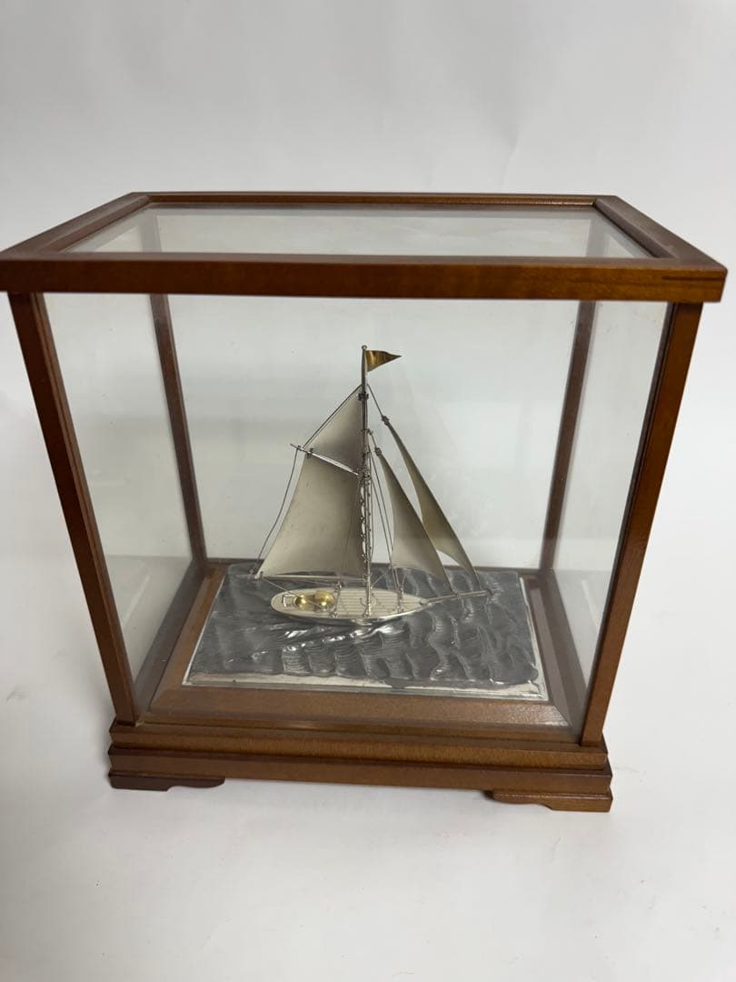 ケ*ン様 銀製　金属製帆船模型 木製台座付き