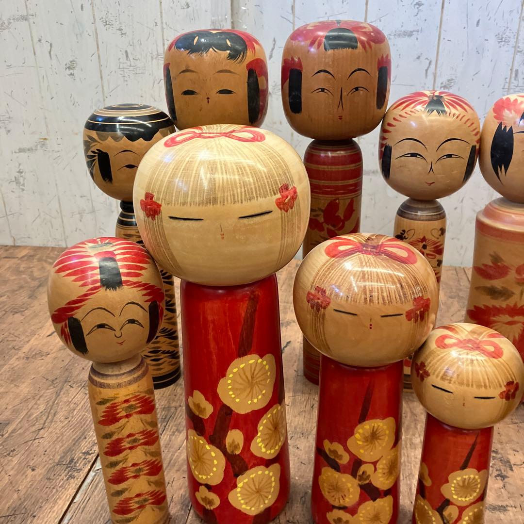 ③昭和レトロ 伝統工芸 郷土玩具 木製 創作 こけし 小芥子 13体 まとめ売り