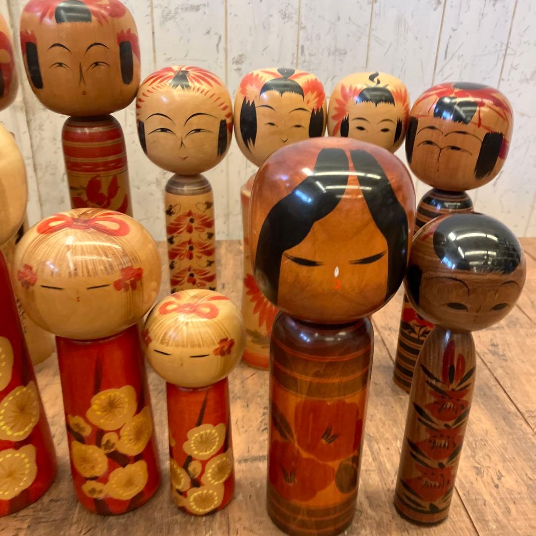 ③昭和レトロ 伝統工芸 郷土玩具 木製 創作 こけし 小芥子 13体 まとめ売り
