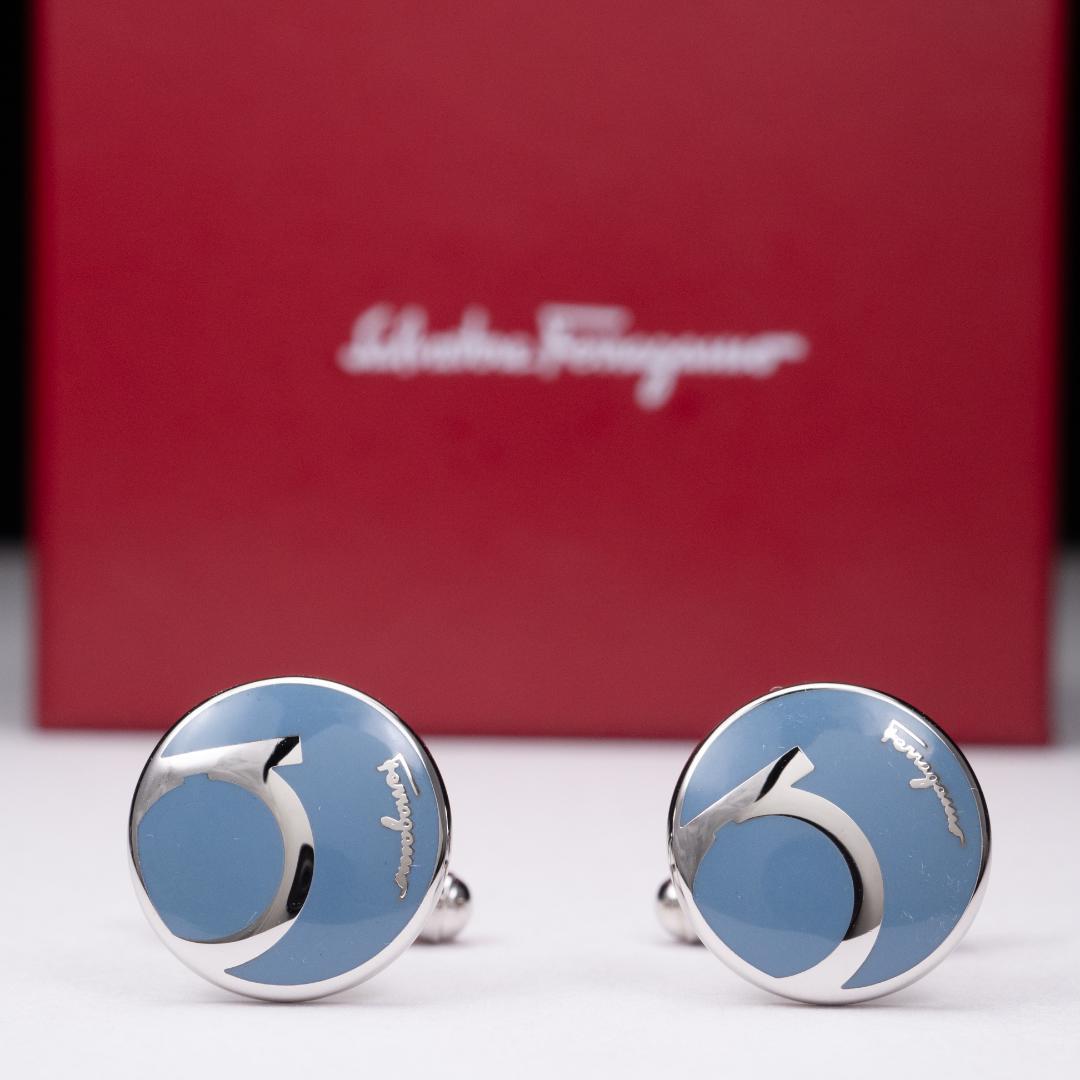フェラガモ ブルーエナメルガンチーニ カフスボタン FERRAGAMO