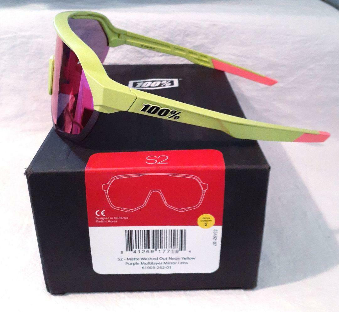 100% S2 ネオンイエロー / パープルレンズ ワンハンドレッド サングラス