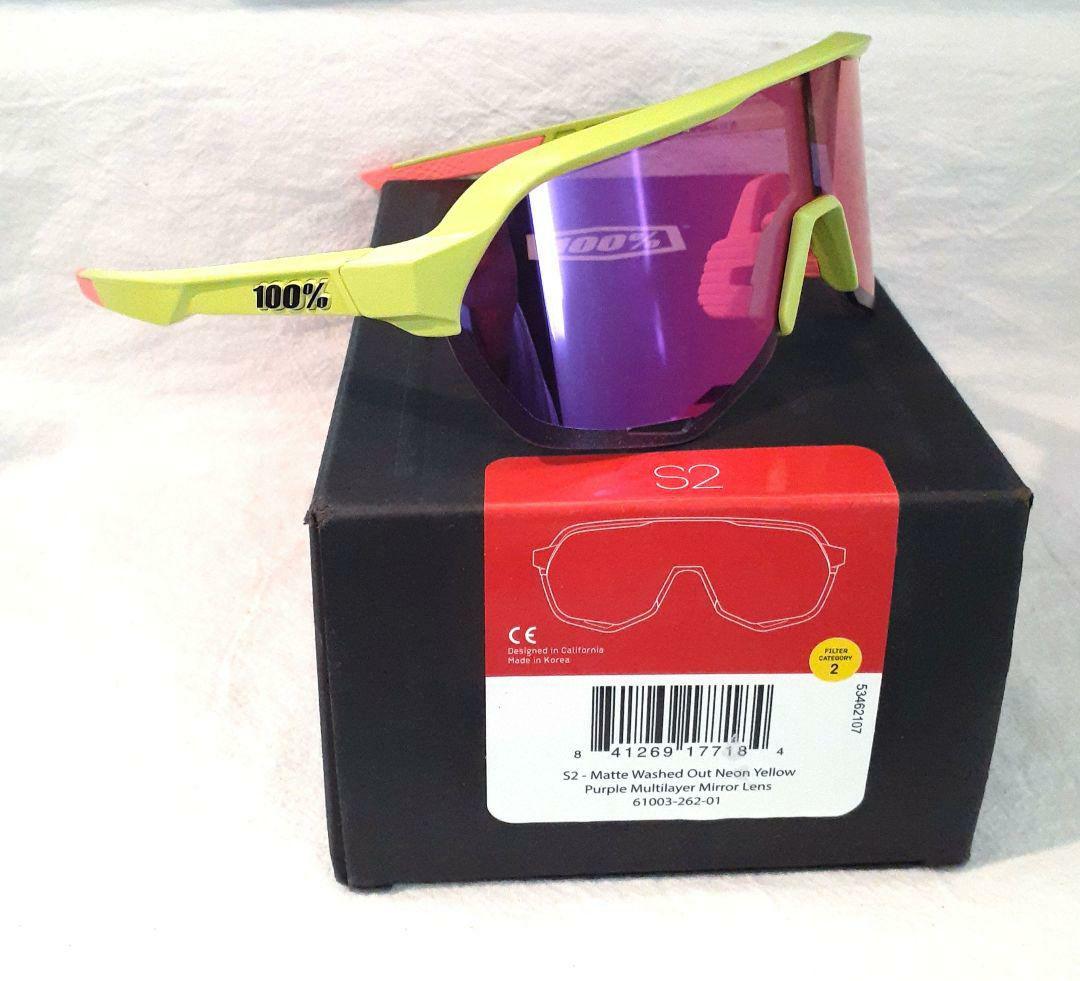 100% S2 ネオンイエロー / パープルレンズ ワンハンドレッド サングラス