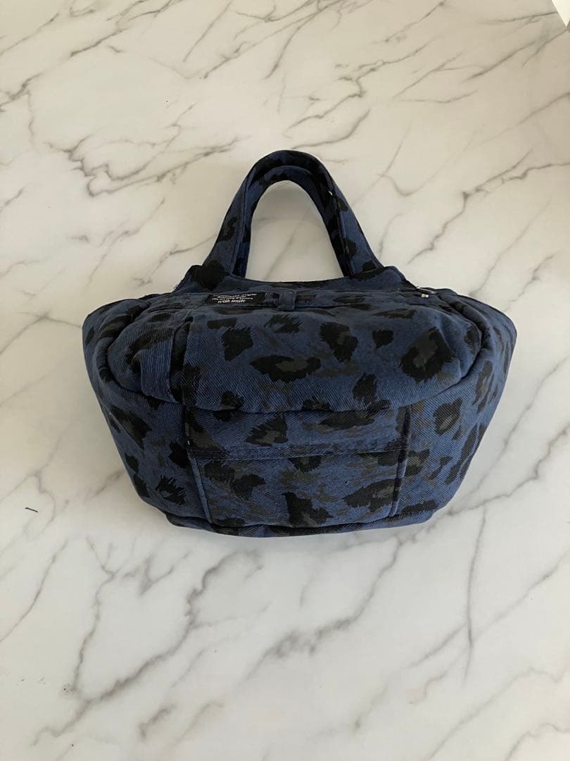 1007 ピエロ　ヒョウ柄デニムリメイクバック　ハンドメイド