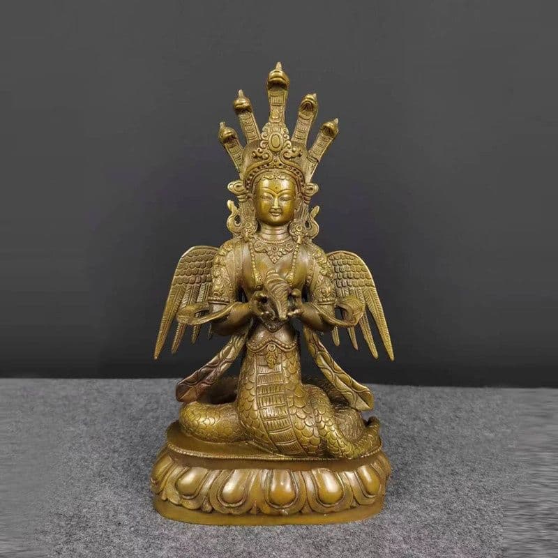 铜制 龙树菩萨 龙胜观音佛像 女娲蛇仙 蛇女 開運 風水 招財 置物 工芸品
