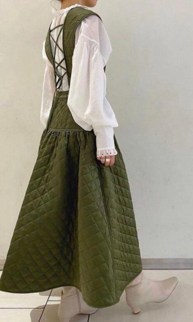 【レア✨】ファーファー　キルティングワンピース　編み上げ　リボン