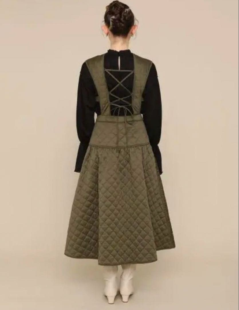 【レア✨】ファーファー　キルティングワンピース　編み上げ　リボン