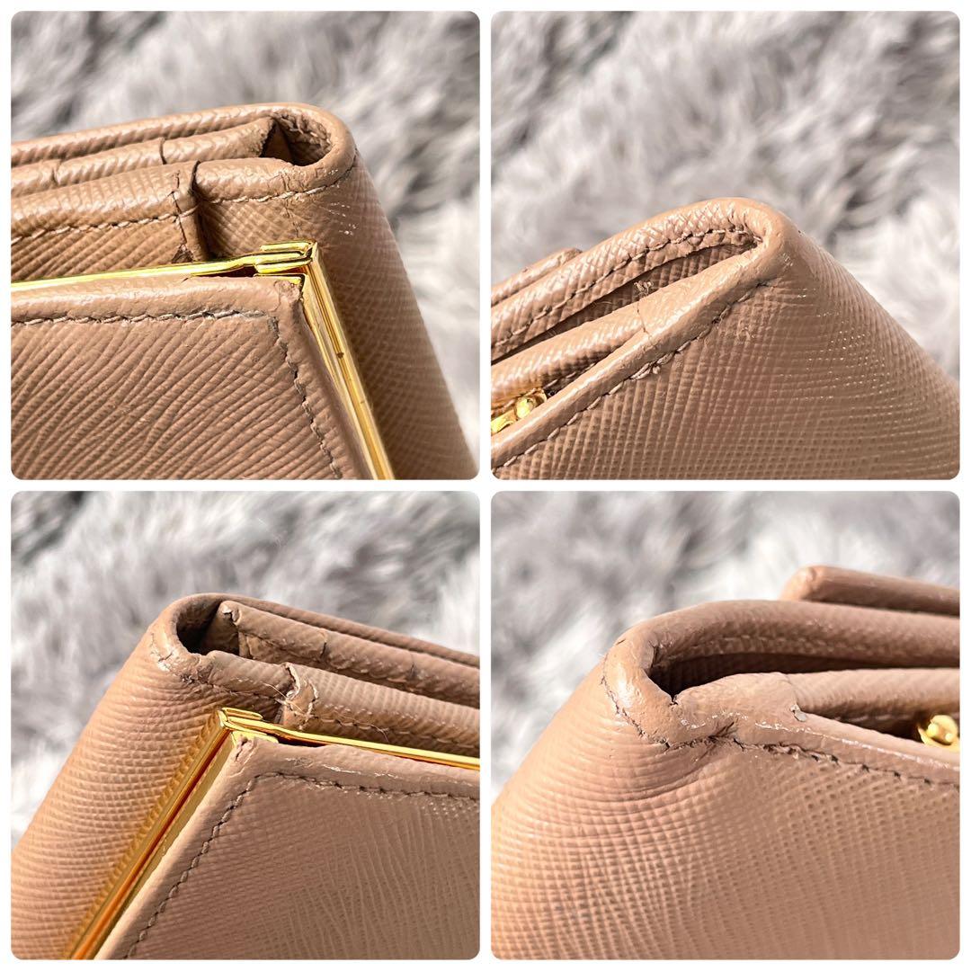 PRADA✨　レア　がま口財布　サフィアーノ　三角ロゴ　ベージュ　レディース