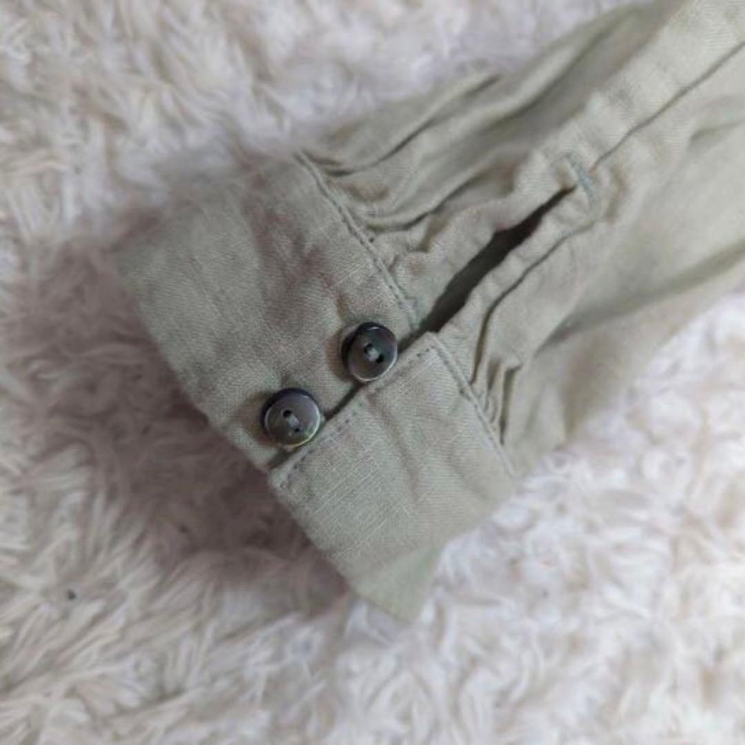 極美品★nest Robe★リネン 近江晒し 重ねギャザーワンピース★春グリーン