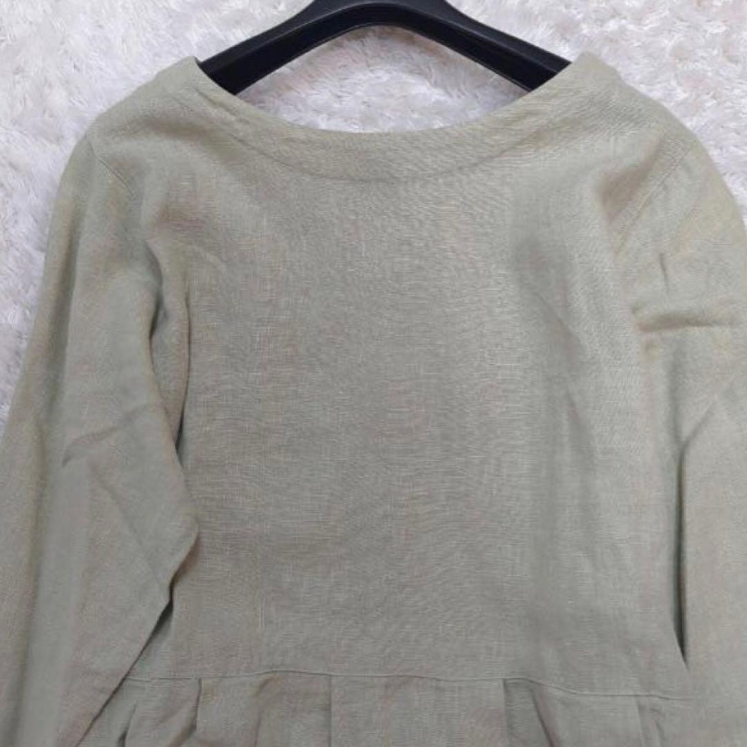 極美品★nest Robe★リネン 近江晒し 重ねギャザーワンピース★春グリーン