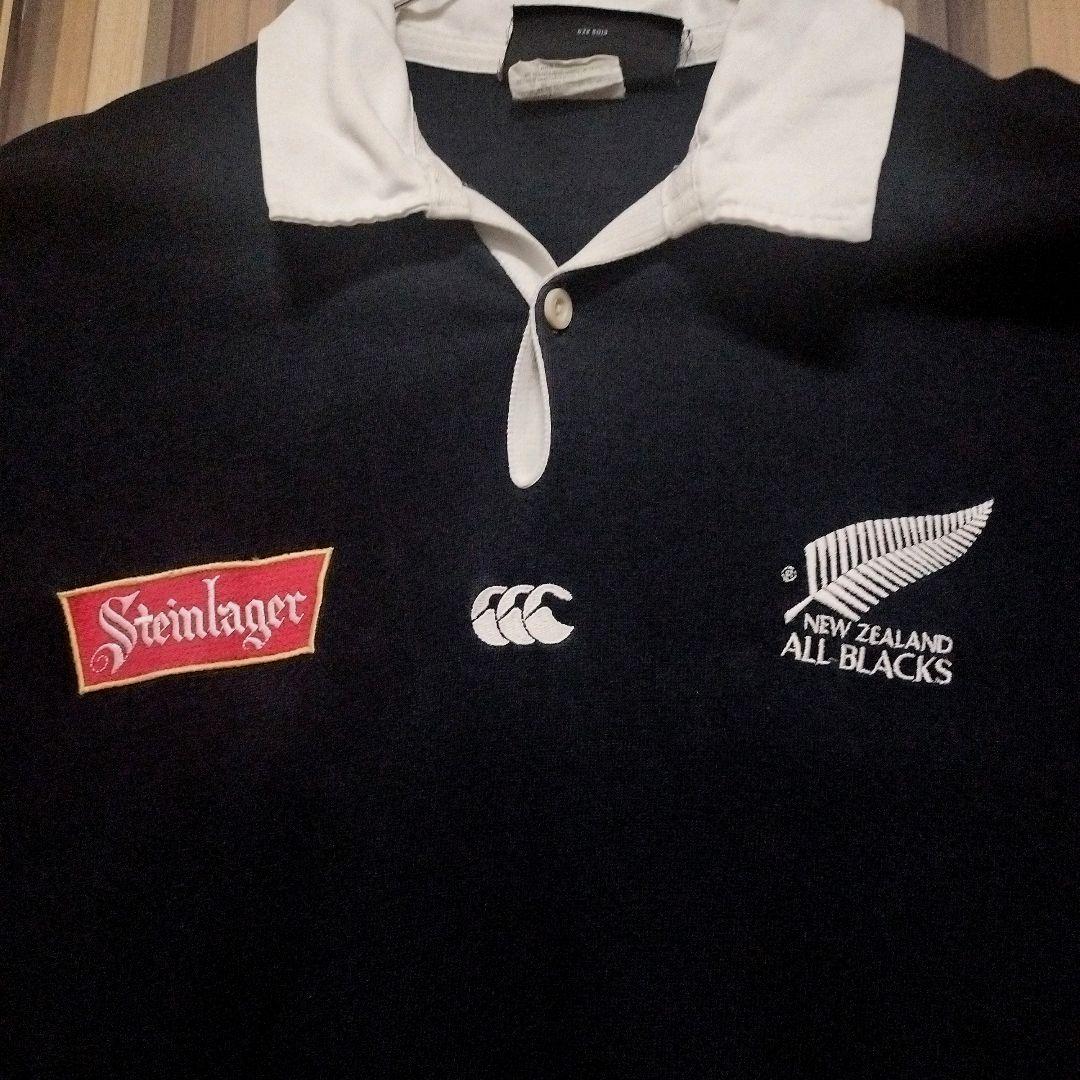 90s カンタベリー オールブラックス 刺繍ロゴ 長袖 ラガーシャツ L 黒色