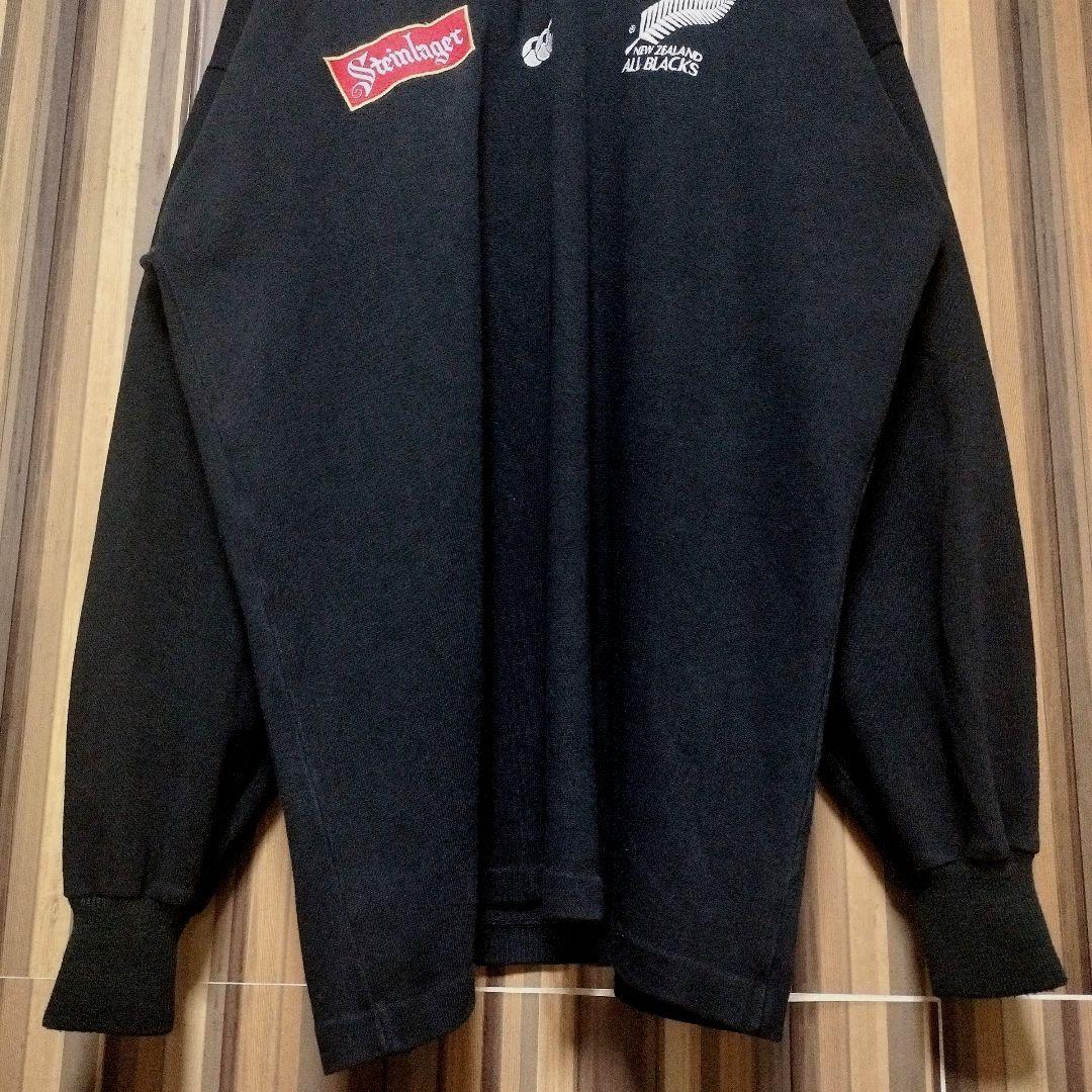 90s カンタベリー オールブラックス 刺繍ロゴ 長袖 ラガーシャツ L 黒色