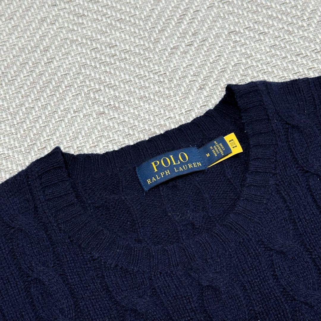 極美品 ポロラルフローレン 現行 カシミヤ混 ケーブルニット ネイビー M