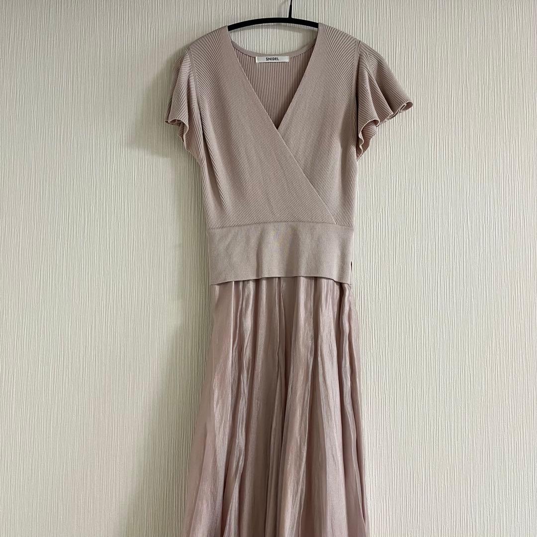 SNIDEL カシュクールニット ドッキングワンピース ドレス ピンクベージュ