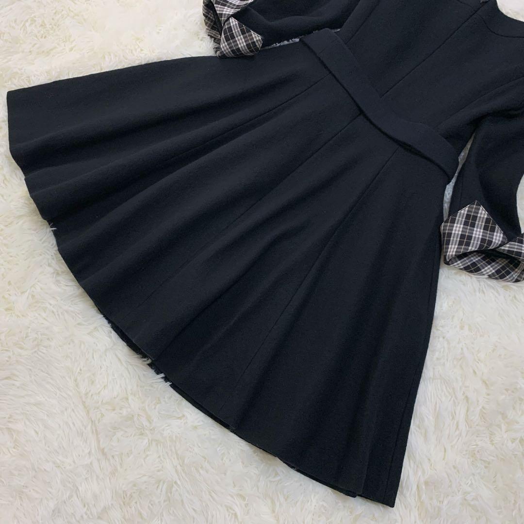 バーバリーブルーレーベル ウール フレア ワンピース リボンベルト ノバチェック