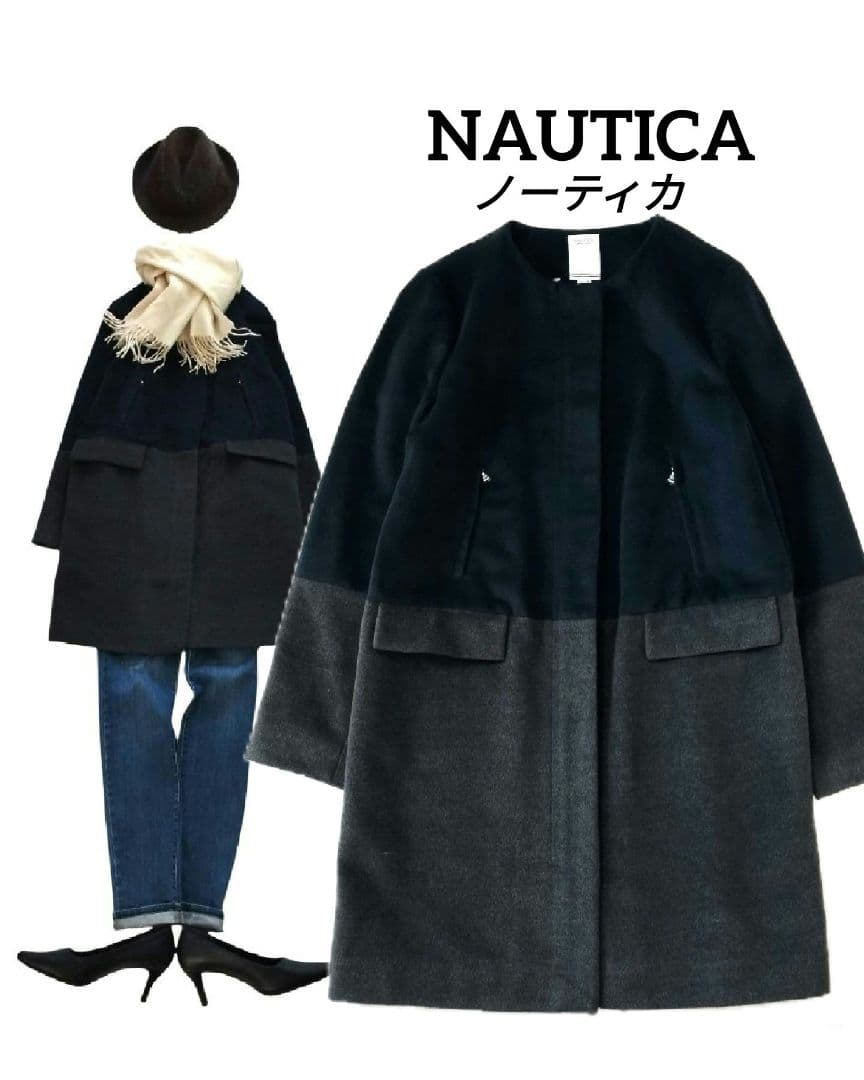 未使用タグ付き✨️NAUTICA✨️羊毛混 ノーカラーコート