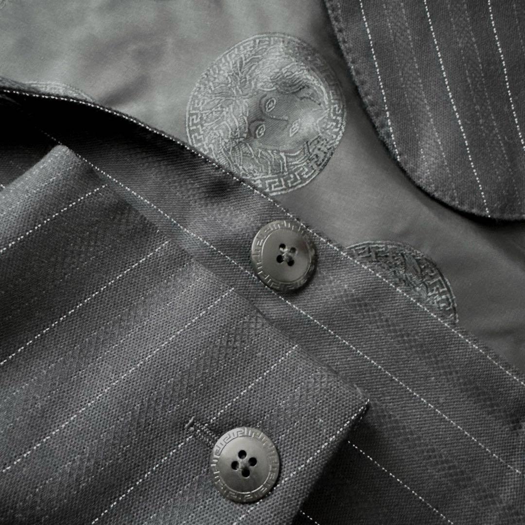 ヴェルサーチ スーツ ストライプ 裏地メデューサ 総裏 黒