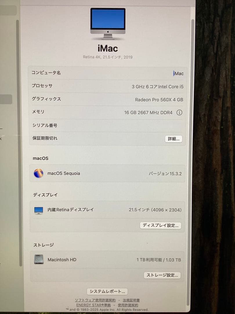 Apple iMac Retina 4K 21.5インチ 2019