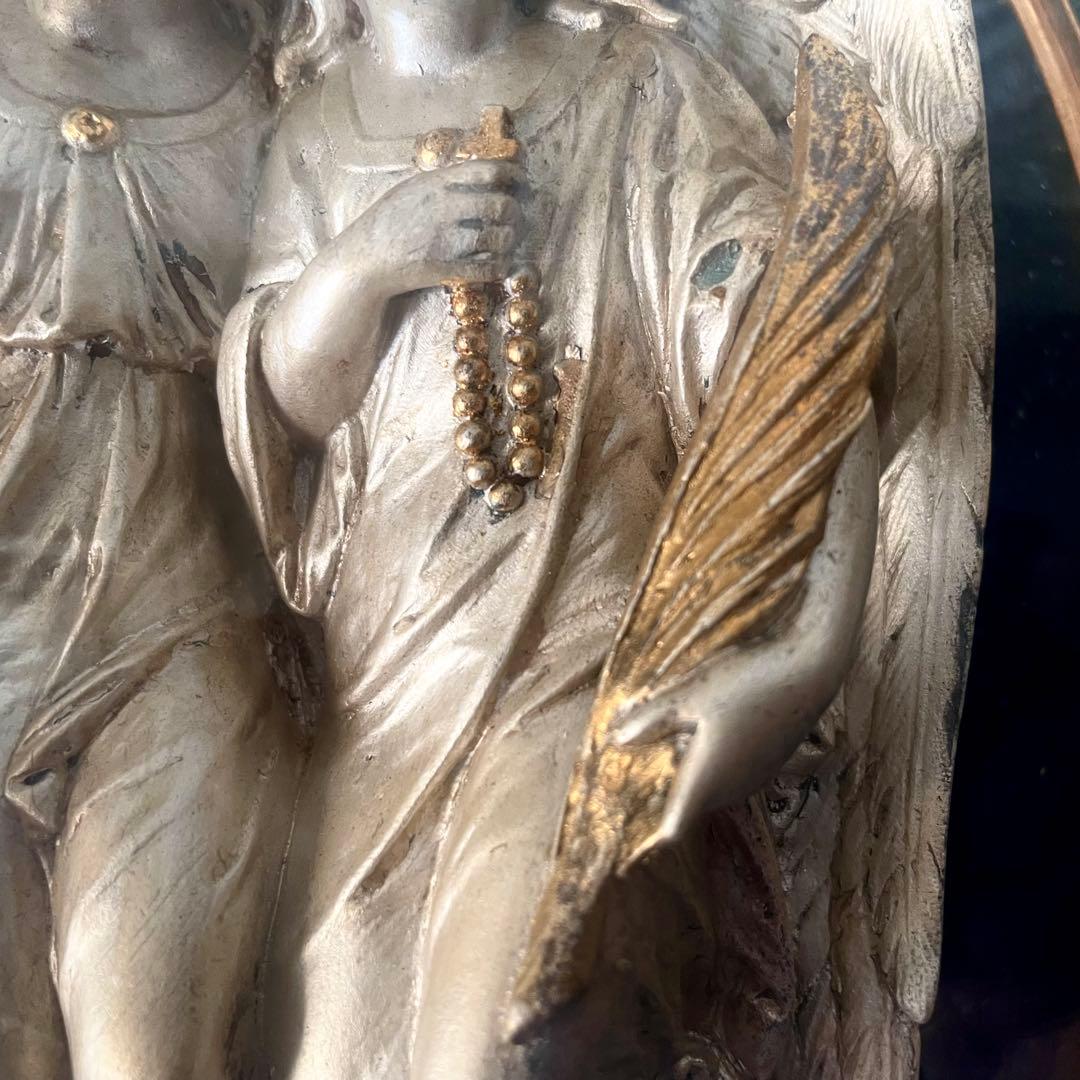 2人の天使のメダイヨン エンジェル フランスアンティーク オーバルフレーム彫刻