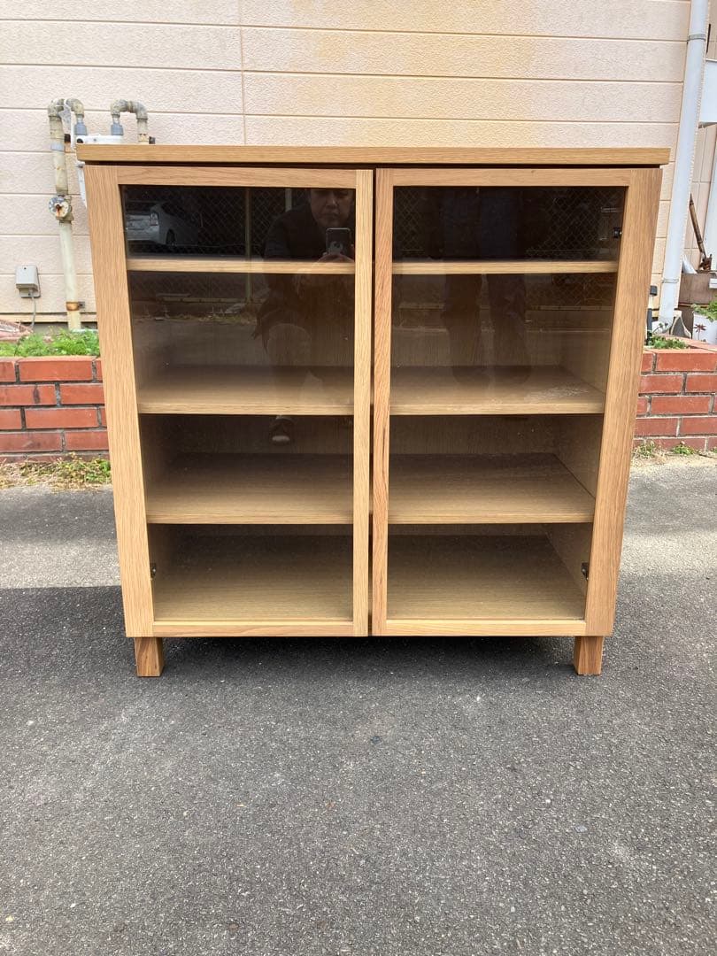 無印良品 キャビネット ガラス扉 観音開き 天然木 オーク材 食器棚 廃盤