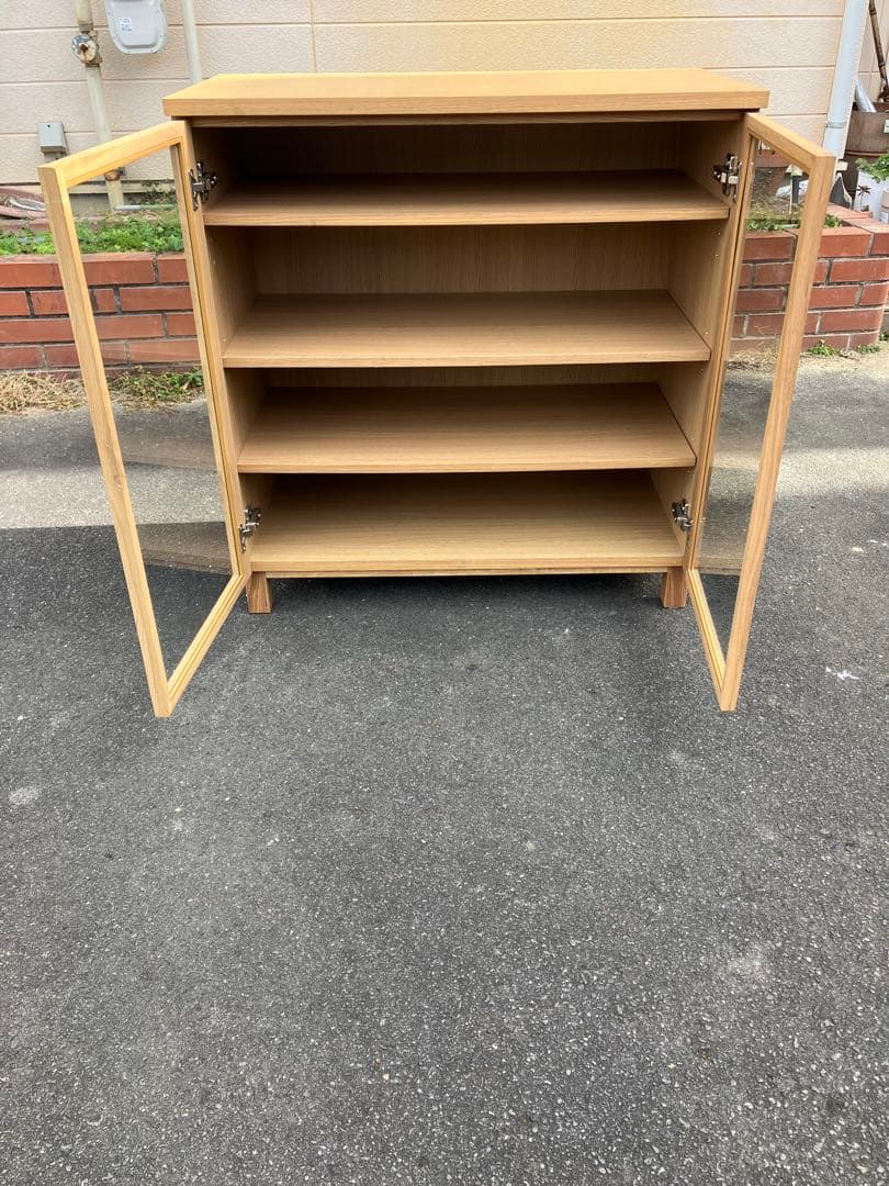 無印良品 キャビネット ガラス扉 観音開き 天然木 オーク材 食器棚 廃盤