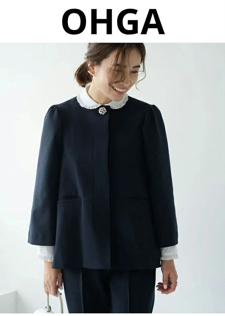 OHGA オーガ　セレモニー　ビジュー　ノーカラージャケット　フレア　パフ