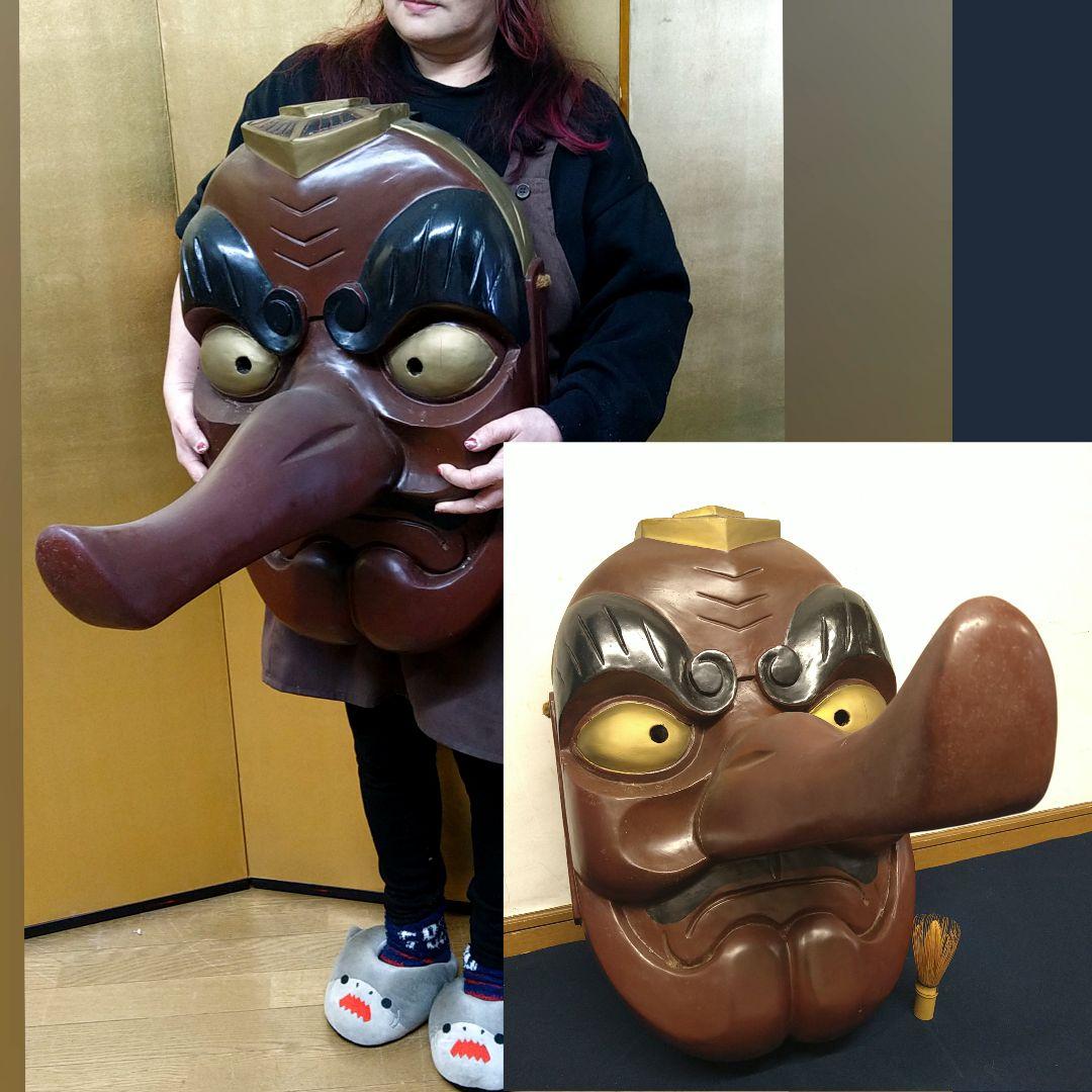 トンビAJ42 天狗面 木彫一刀彫 時代物 壁掛け 漆塗 縁起物 天狗 全